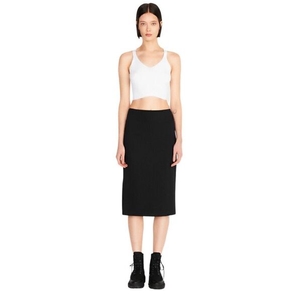 Like New Eileen Fisher Black Midi Rayon Lycra Blend A-Line Skirt - Picture 1 of 5